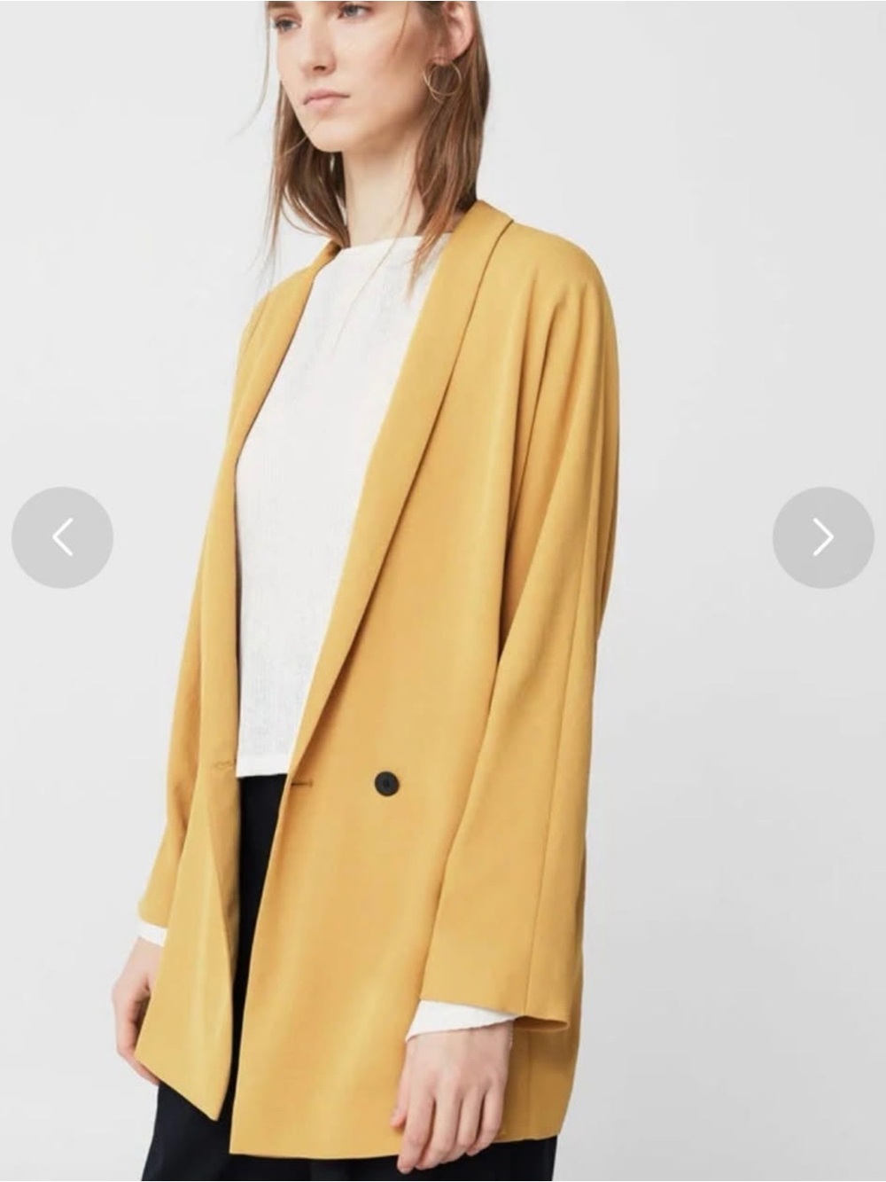 Mango Double Breasted Oversized Longline Blazer Ochre Mustard Yellow XS